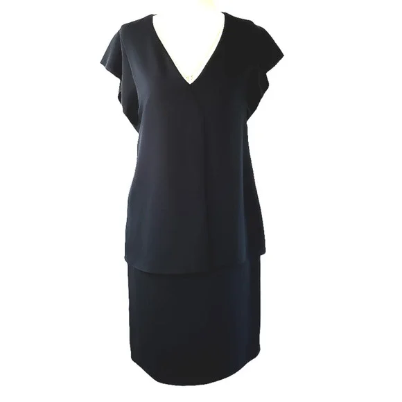 REISS Tarquin Double Layer Navy Blue Womens Business Dress With Necklace Size XS - Picture 3 of 14